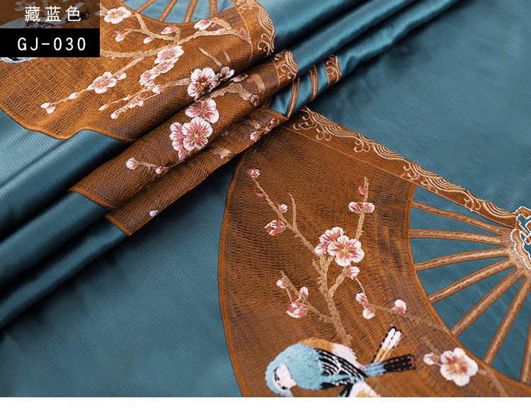 Embroidered Rayon Brocade Fabric: Floral Bird Design, Upholstery & Sewing