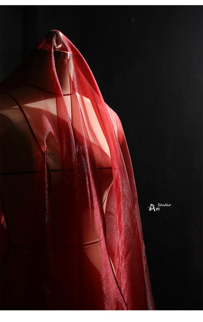 Red Glitter Organza Fabric: Sheer Crystal Yarn, 57" Wide, Wedding Dress Lace