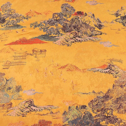 Ancient Chinese Landscape Print Fabric: 59"W Polyester Spandex
