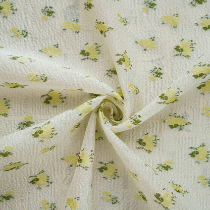 Yellow Floral Jacquard Fabric: Hollow Relief Style, 54"W