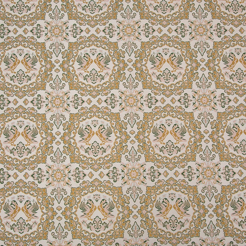 Silk Brocade Fabric: 59"W Beige Mandarin Duck Pattern
