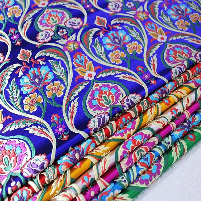 Floral Jacquard Brocade Fabric: Chinese Mongolian Style (By The Meter) - Poppylollipop