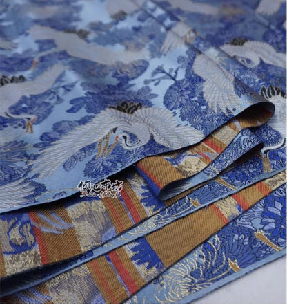 Crane Jacquard Satin Fabric: Japanese Brocade, Silver Grey, 29.5"W