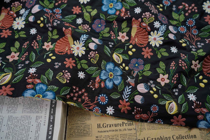 Black Cat Jacquard Fabric: Floral Upholstery, Costume, Decor (58"W)