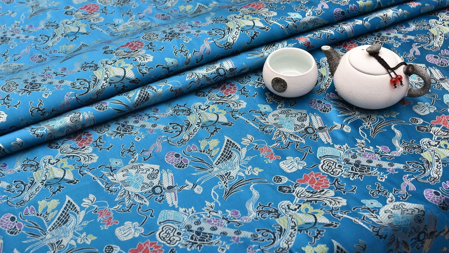 Eight Immortals Brocade Fabric: 59"W Rayon Upholstery & Sewing