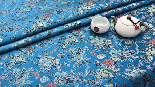 Eight Immortals Brocade Fabric: 59"W Rayon Upholstery & Sewing