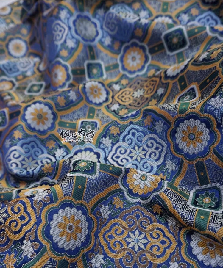 Tissu brocart Song : mélange de soie de 150 cm de large, style tibétain