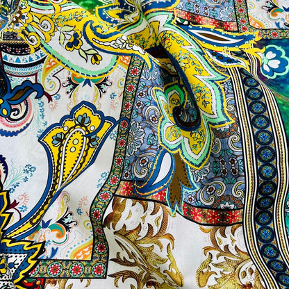 Tissu en coton des années 1960 : imprimé cachemire coloré, 150 cm de large