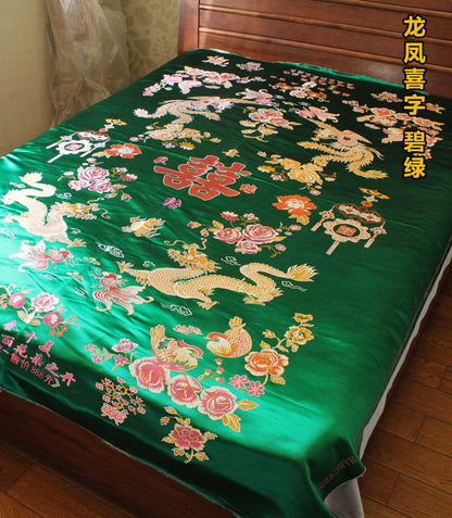 Handmade Silk Brocade Quilt: Chinese Wedding Fabric, Queen/King Size