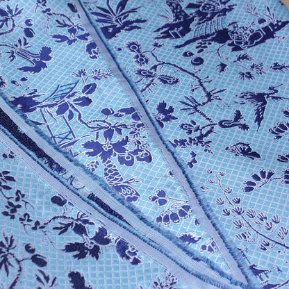 Reversible Jacquard Fabric: Ancient Painting Pattern, Blue Toile, 54"W - By The Yard