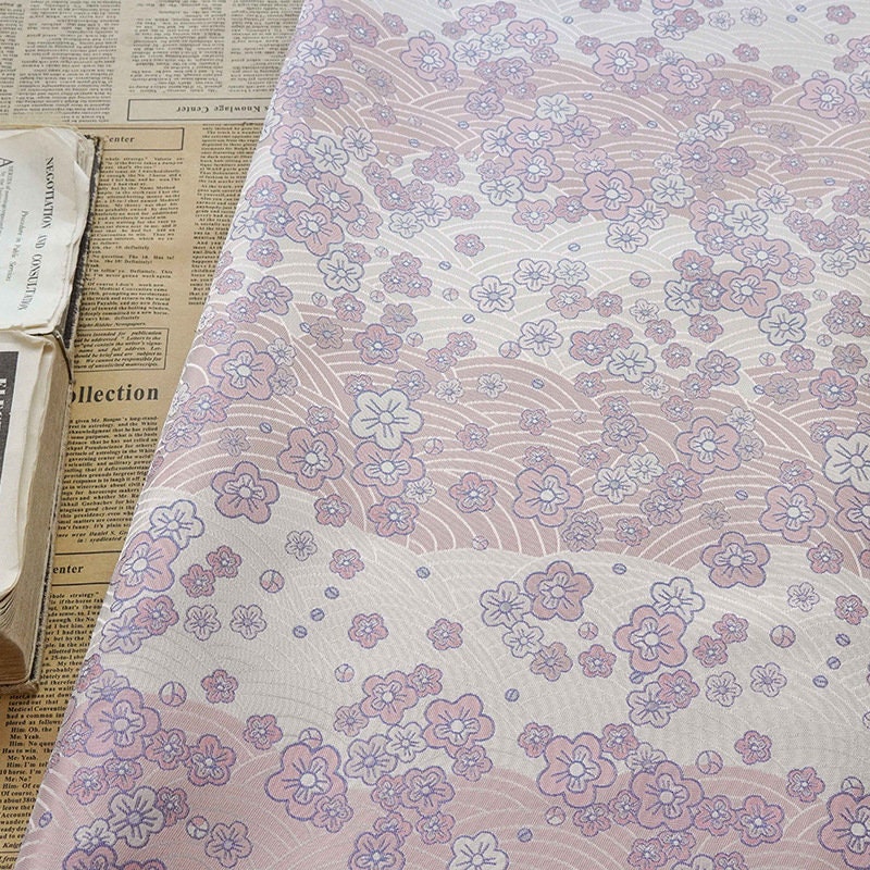 Japanese Brocade Fabric: Fish Scale Flower Jacquard Kimono Damask, 59" Wide