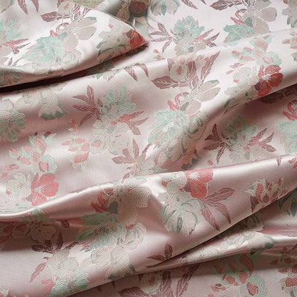 Light Pink Hibiscus Brocade Satin Fabric: 66" Wide Chinese Style