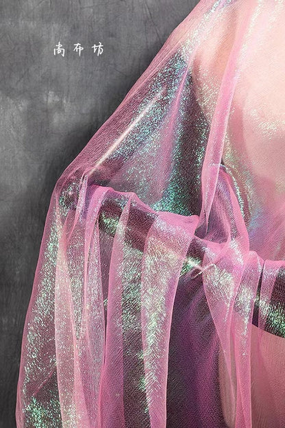 Laser Glitter Organza Mesh Fabric, Wrinkled Texture, 53"W