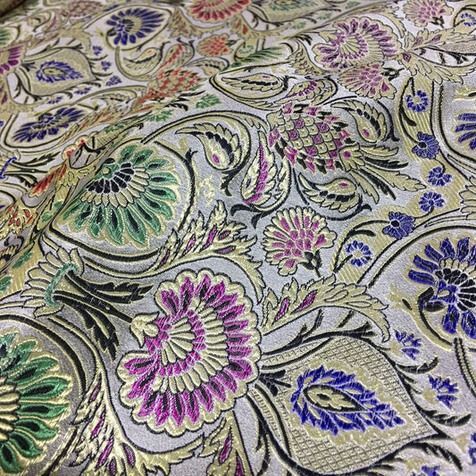 Tissu brocart de soie à motif floral ananas - Largeur 75 cm - Vendu au mètre