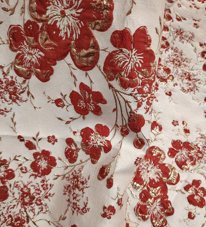 Gold Thread Floral Jacquard Fabric: 3D Oil Painting Texture, 55" Wide