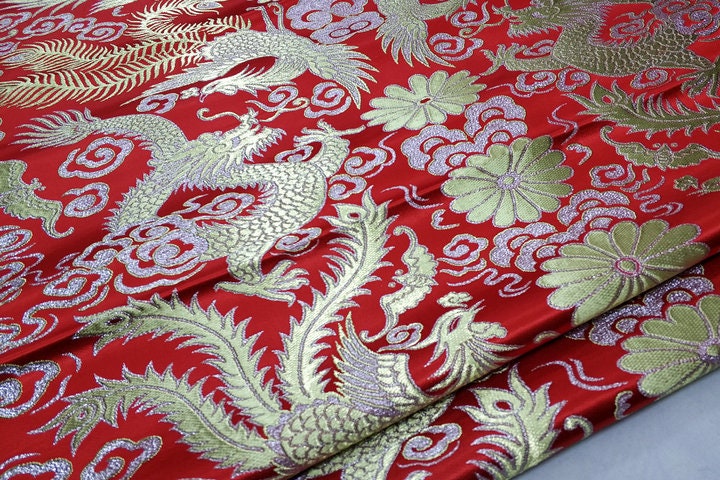 Robe impériale cheongsam tibétaine en brocart multicolore orné de dragons et de phénix chinois, tissu filé en soie, satin et brocart, 74 cm de large