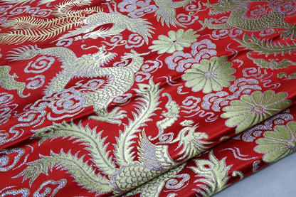 Robe impériale cheongsam tibétaine en brocart multicolore orné de dragons et de phénix chinois, tissu filé en soie, satin et brocart, 74 cm de large