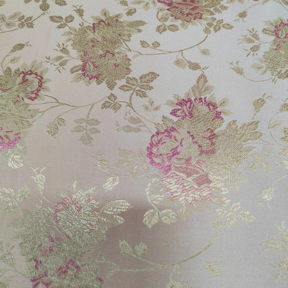 Floral Rose Brocade Fabric: Shiny Rayon Chinese Silk (By 1 Meter)
