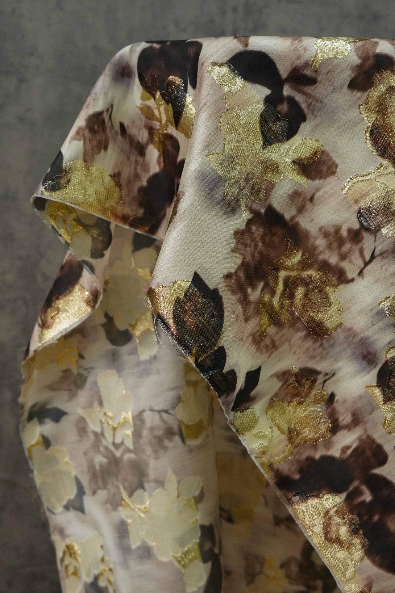 Gold Thread Jacquard Woven Cotton Fabric: 3D Embossed Texture, 53" Wide