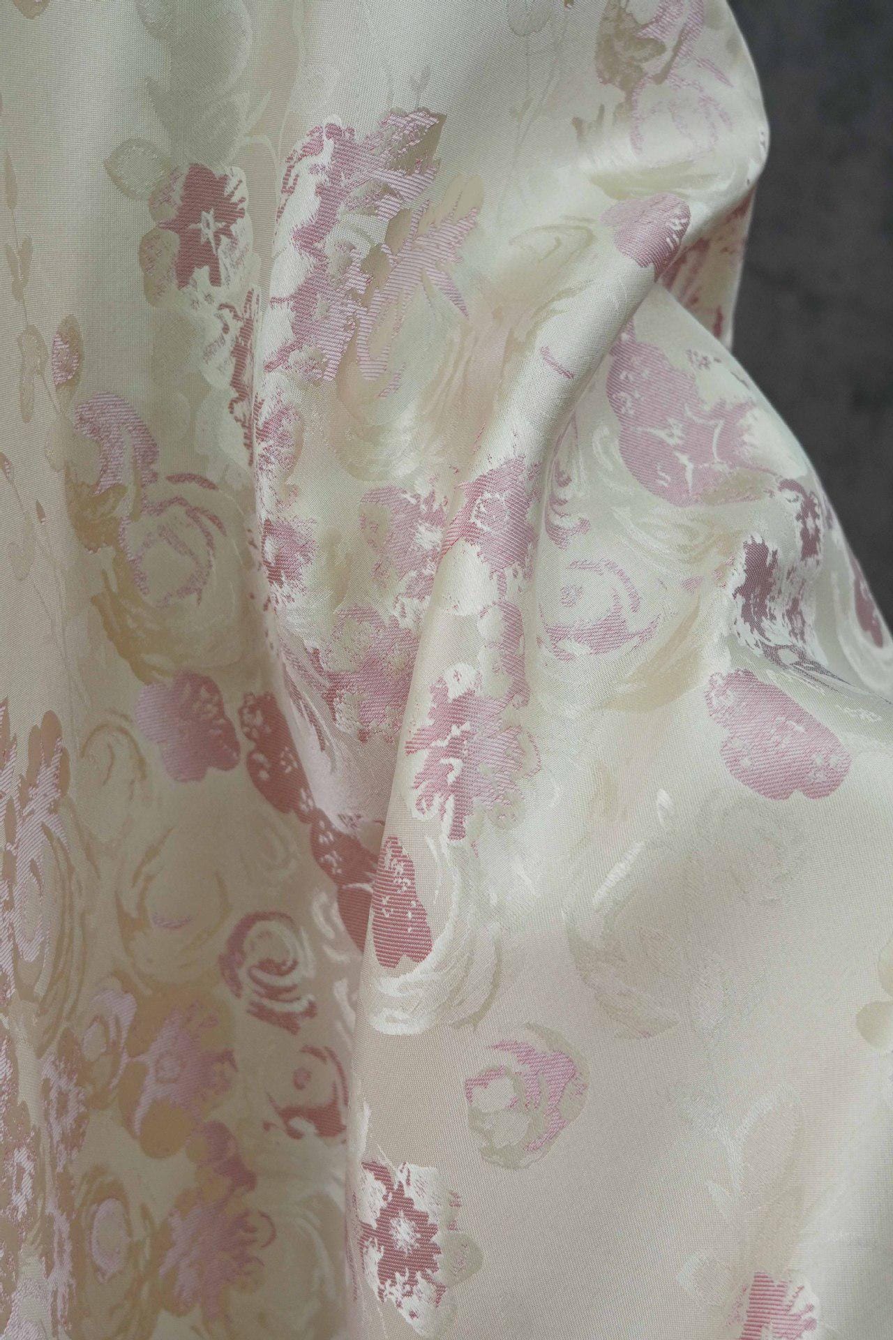 Reversible Rose Jacquard Fabric: Floral Embossed Weave, 65" Wide