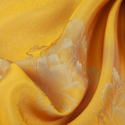 Tissu satin de soie couleur thé : imprimé floral, 150 cm de large, décoration de costumes