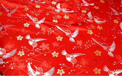 Floral Bird Brocade Fabric: Pink Cheongsam Qipao Material (59"W)
