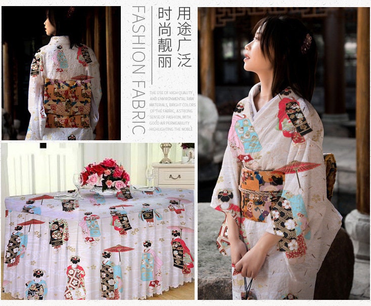 Tissu en coton et élasthanne à motif geisha : matériel de couture pour kimono