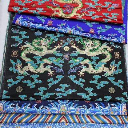 Double Dragon Silk Brocade Fabric: Chinese Cheongsam Wedding Pattern