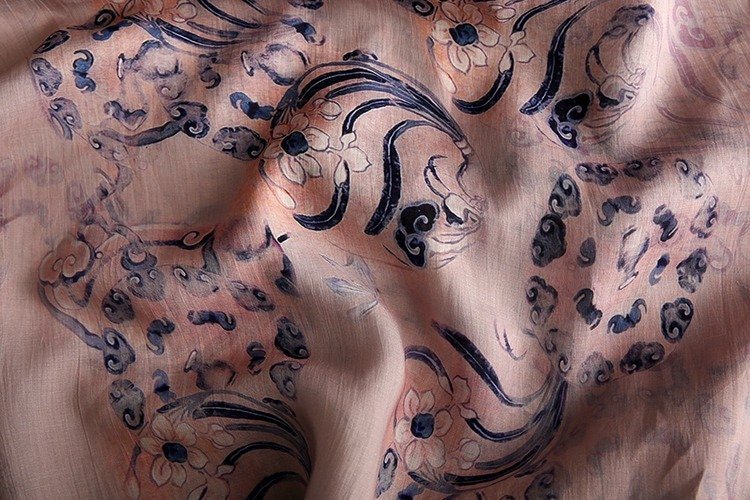 Buddha Cloud Print Ramie Fabric: Natural Fiber, 57" Wide - Poppylollipop