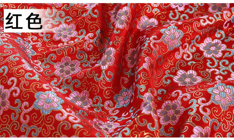 Floral Vine Silk Brocade Fabric: Red Cheongsam Upholstery, 57"W