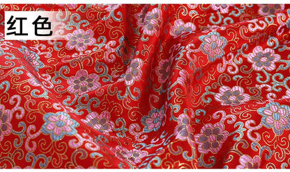 Floral Vine Silk Brocade Fabric: Red Cheongsam Upholstery, 57"W