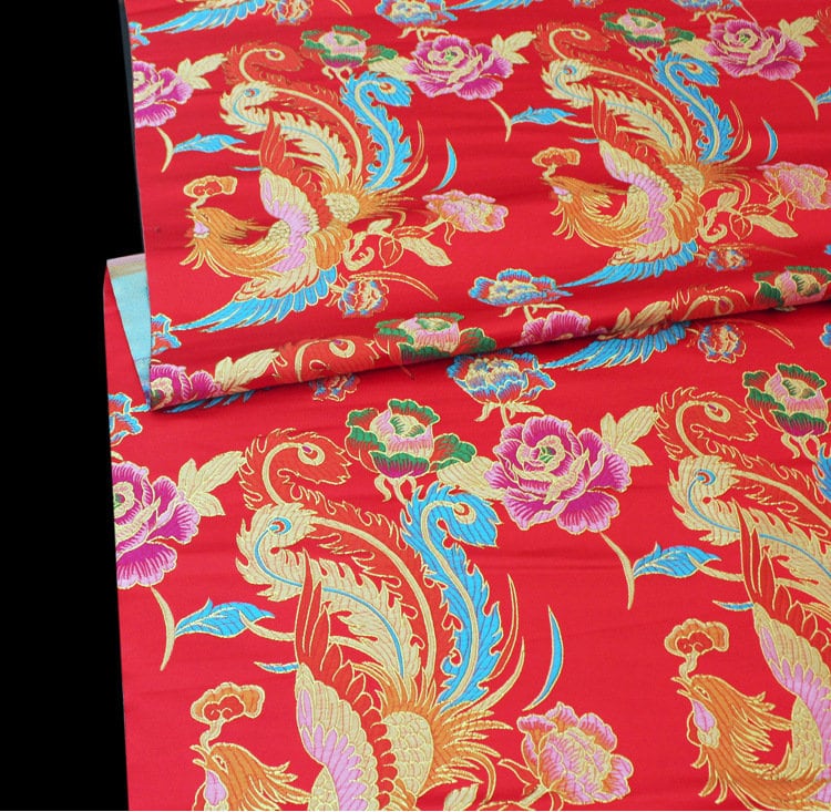Gold Phoenix Brocade Fabric: Chinese Cheongsam Qipao Sewing Material (28"W)