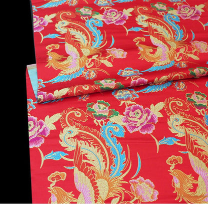 Gold Phoenix Brocade Fabric: Chinese Cheongsam Qipao Sewing Material (28"W)
