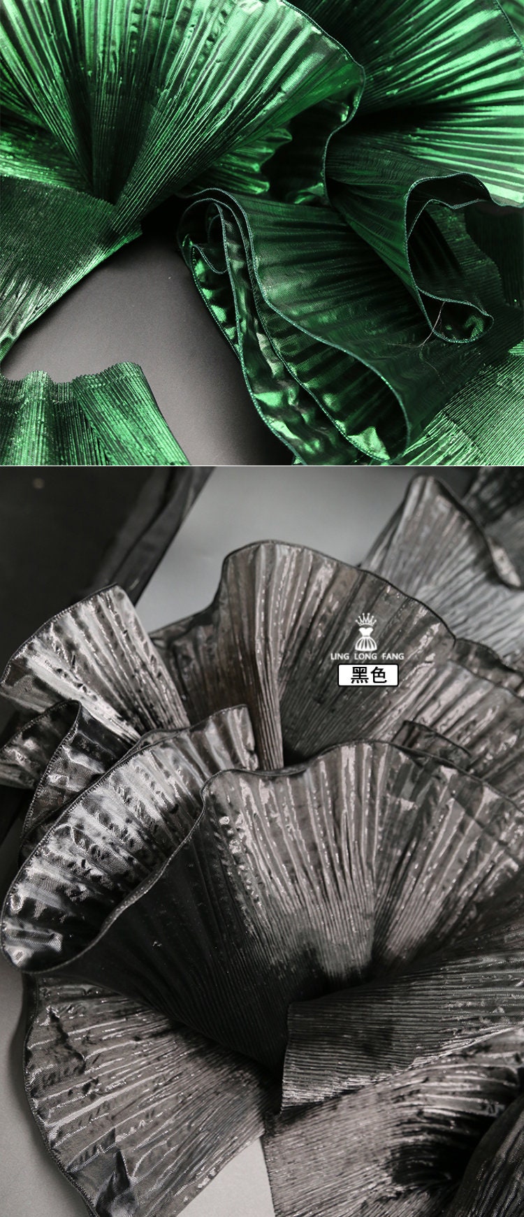 Ruffle Organza Lace: 3D Folds, Metallic Luster Designer Fabric - 7.5" Wide