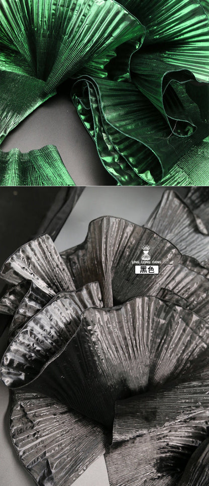 Ruffle Organza Lace: 3D Folds, Metallic Luster Designer Fabric - 7.5" Wide