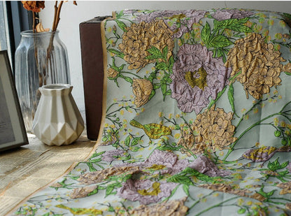 Embossed Jacquard Fabric: 3D Birds and Flowers, 55" Wide