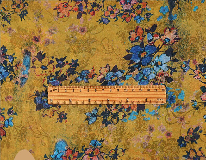 Floral Tea Silk Satin Fabric - 59" Wide - Digital Print