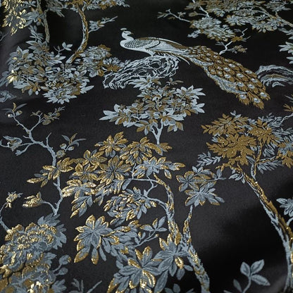 Peacock Embroidery Jacquard Fabric: Gold Thread Designer Fabric (57"W)
