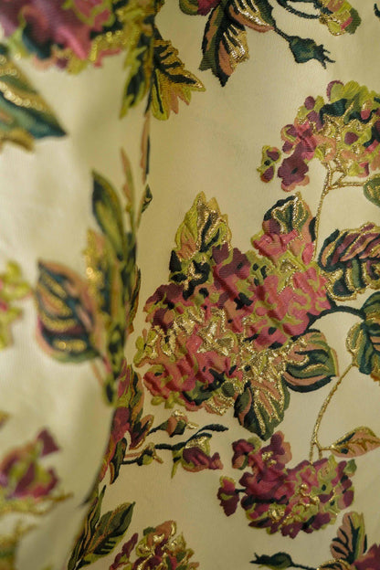 Gold Peony Jacquard Fabric: Elegant Upholstery & Sewing (56"W by 1 Meter)