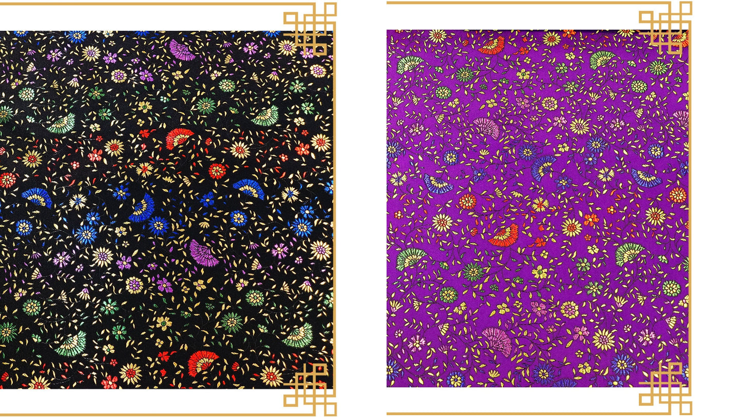 Brocart de soie à motif pivoines festonnées, 114 cm de large, pour costumes et décoration