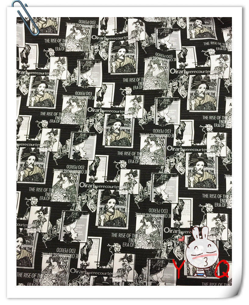 Geisha Pattern Cotton Spandex Fabric: Sewing Material for Kimono, Costume