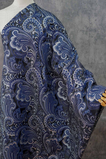 French Abstract Floral Jacquard Fabric: Gold Thread Embossed Woven - 63"W