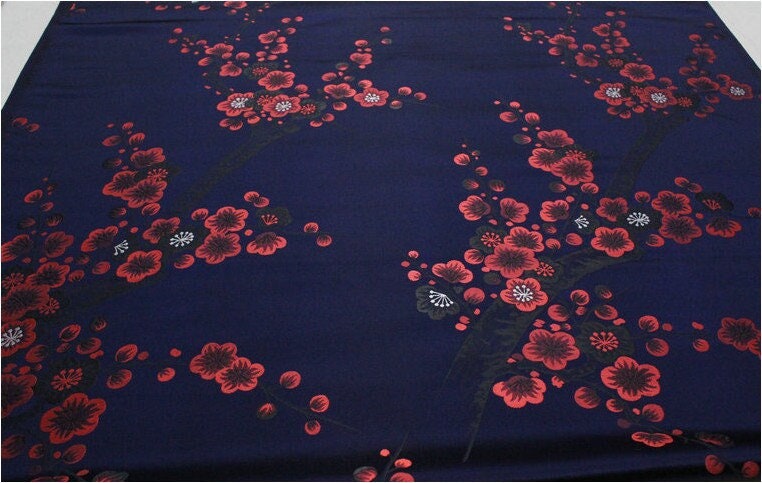 Plum Blossom Brocade Fabric: Chinese Jacquard Silk Rayon Blend (29.5" Wide)