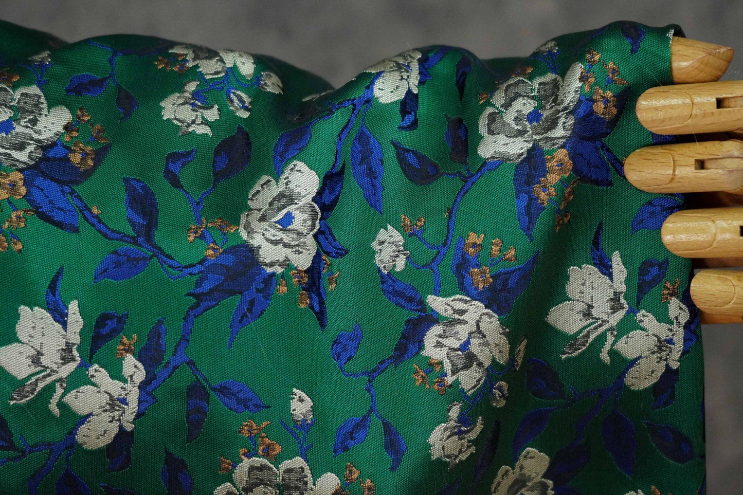 Green Camellia Jacquard Brocade Satin Fabric ��� Floral Textile for Dresses, Costumes & Home Dec"Wide