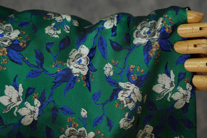 Green Camellia Jacquard Brocade Satin Fabric ��� Floral Textile for Dresses, Costumes & Home Dec"Wide