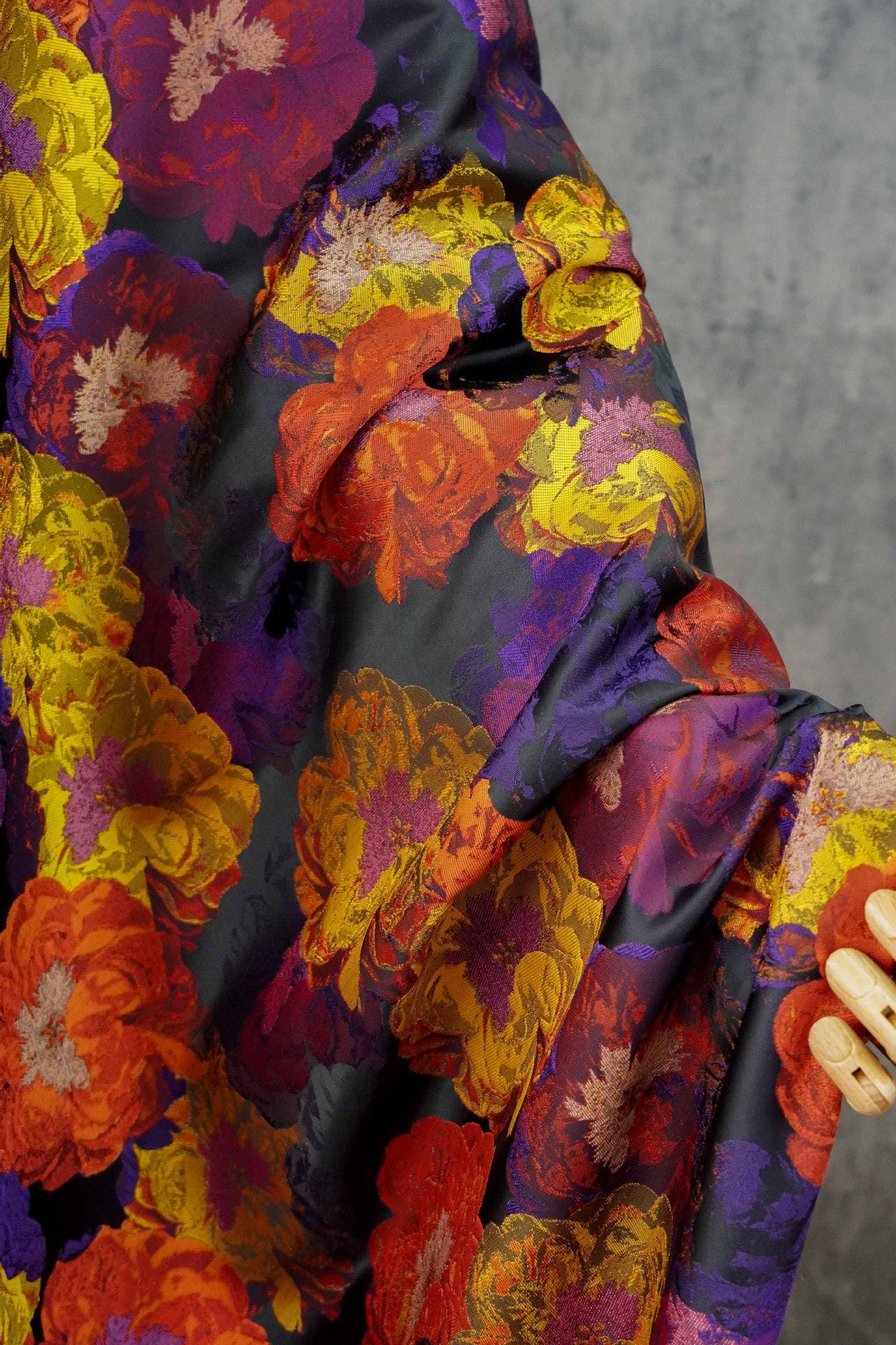 Vintage Floral Jacquard Fabric: European Oil Painting Style, 65" Wide