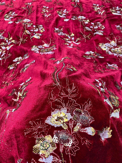 Tissu velours à sequins perlés ��� Broderie florale Desi" Large