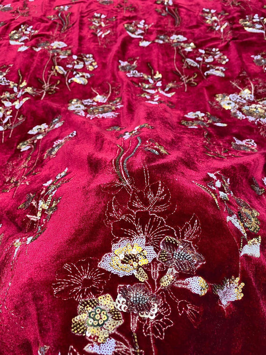 Tissu velours à sequins perlés ��� Broderie florale Desi" Large