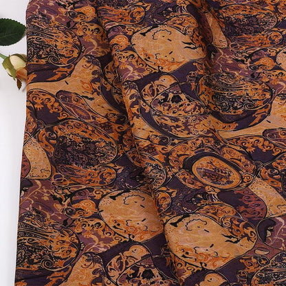 Traditional Fortune Symbol Brocade Fabric with Geometric Motifs by the Yard, 59" Wide