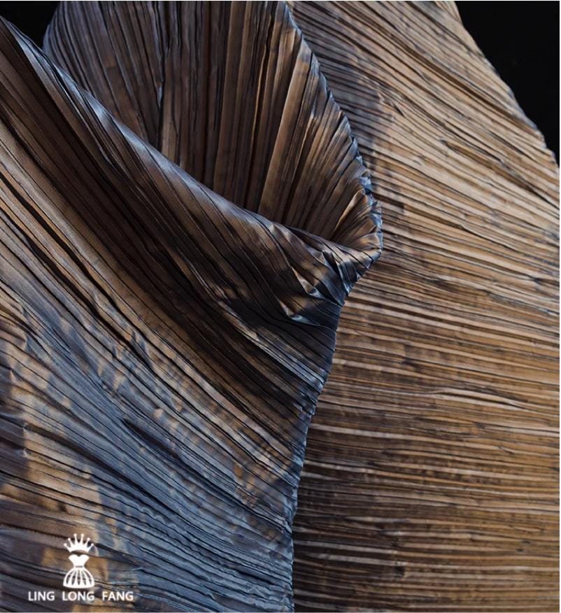 Two-Tone Pleated Polyester Fabric: Hand-Pressed Crepe, 55" Wide